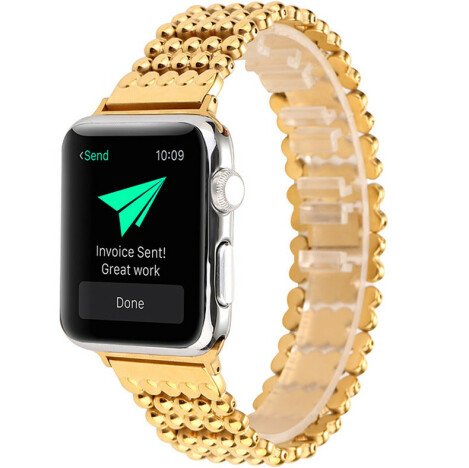 Curea iUni compatibila cu Apple Watch 1/2/3/4/5/6/7, 38mm, Luxury, Otel Inoxidabil, Gold